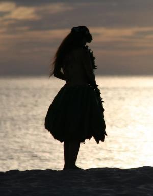 Adobestock9853615 Ka Hokulani Hula Studio 夕闇の海とフラダンサー