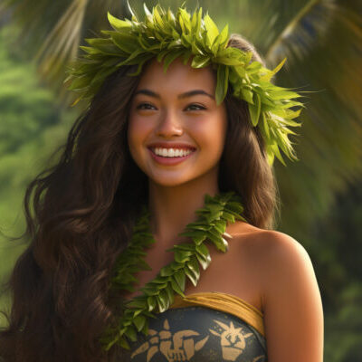 Smiling Young Hawaiian Woman with Long Hair Outdoors on a Hot Summer Day 東京のフラダンス教室 | Ka Hokulani Rei