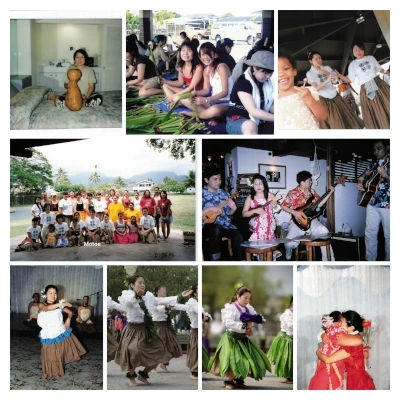 Photo61 Ka Hokulani Hula Studio Motoeのフラ人生の始まりを記録した写真コラージュハワイでの修練風景や若き日のステージ写真など