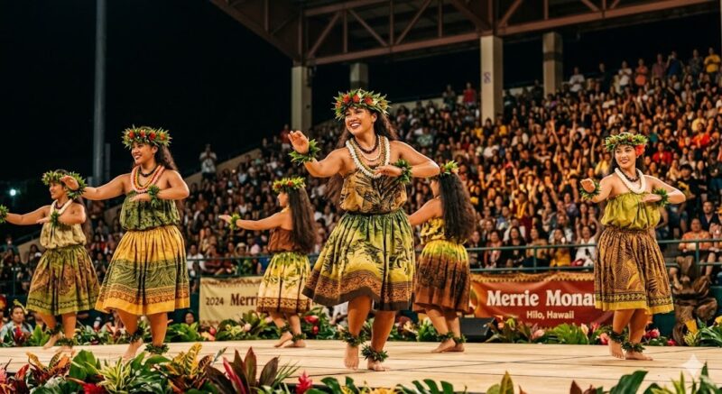メリーモナークイメージ画像 東京のフラダンス教室 | Ka Hokulani Hula Dancers in Yellowgreen Grass Skirts